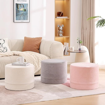 LITA Round Stuffed Pouf Ottoman, Velvet Poufs with High-Density Foam Filling and Washable Cover, Furry and Fluffy Bean Bag Foot Stools Ottoman for Living Room, Bedroom, Office, Grey