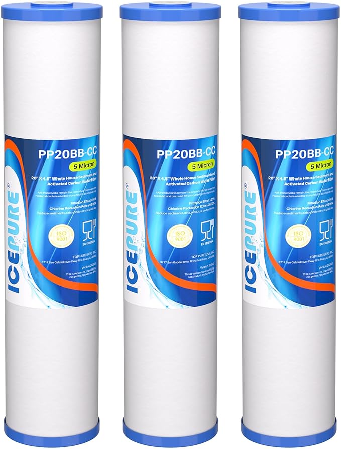 ICEPURE 5 Micron 20" x 4.5" Whole House Sediment and Carbon Water Filter Replacement Cartridge for AP810-2, SP-DD-5005-20BB, DGD-5005-20, FPMB5-20, P5-20BB, FP25B, SDG-45-2005, CMMF0520-45W1, 2PACK