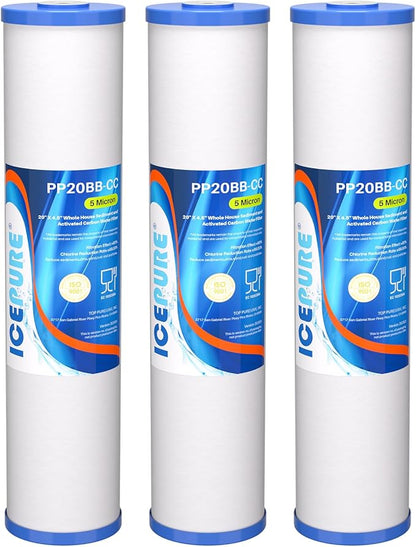 ICEPURE 5 Micron 20" x 4.5" Whole House Sediment and Carbon Water Filter Replacement Cartridge for AP810-2, SP-DD-5005-20BB, DGD-5005-20, FPMB5-20, P5-20BB, FP25B, SDG-45-2005, CMMF0520-45W1, 2PACK