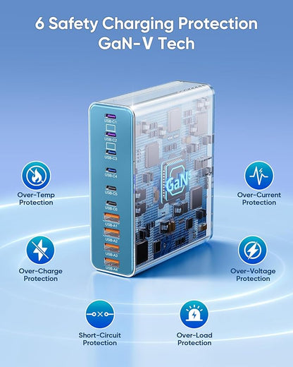 800W USB C Charging Station, 120W PD GaN5 Super Fast USB C Charger Block-10 Port, Type C for PC Laptop MacBook Pro/Air Charger Compatible with iPhone 17 16 15 14 13 12 Pro Max, iPad, Galaxy (Blue)