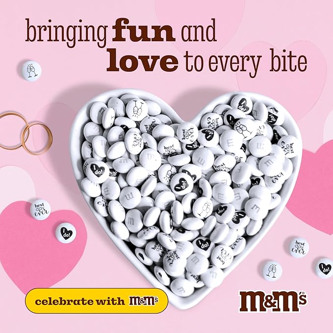 M&M’S WORLD Wedding Themed M&M'S Candy Bulk - 2 lbs Assorted Chocolate Candy for Wedding Decor, Just Married, I Do Decorations