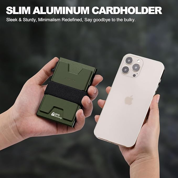 Slim Aluminum Card Holder Wallet for Men, Durable Expandable Backplate, RFID Blocking Minimalist Metal Pop Up Wallet, Holds 12+ Cards Plus Cash