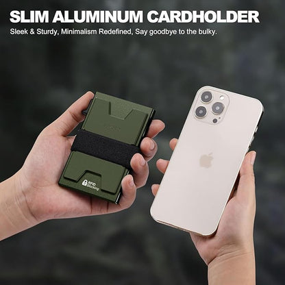 Slim Aluminum Card Holder Wallet for Men, Durable Expandable Backplate, RFID Blocking Minimalist Metal Pop Up Wallet, Holds 12+ Cards Plus Cash