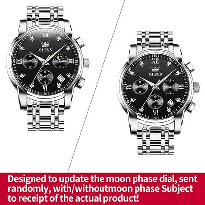 OLEVS Men's Luxury Watch Waterproof Luminous Easy Read Chronograph Watches Full Gold/White Dail/Black Face with Calendar Wristwatch