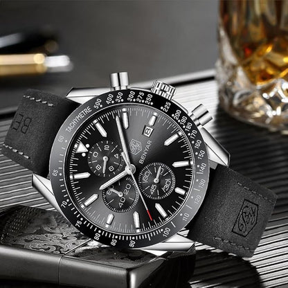 BY BENYAR Watch for Men Analog Quartz Chronograph Waterproof Luminous Designer Mens Wrist Watches Business Work Sport Casual Dress Watch with Silicone Strap Elegant Gifts for Men