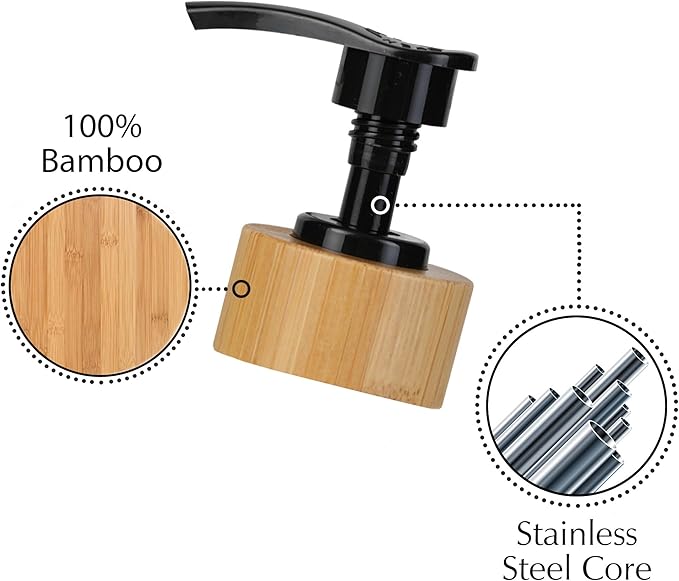 Emerson Essentials Soap Dispenser, Dish Soap Dispenser for kitchen, Hand Soap Dispenser Bathroom, Kitchen Soap Dispenser Set | Glass Hand Soap and Lotion Set for Bathroom, 16 Oz, Bamboo Tray, Set of 2