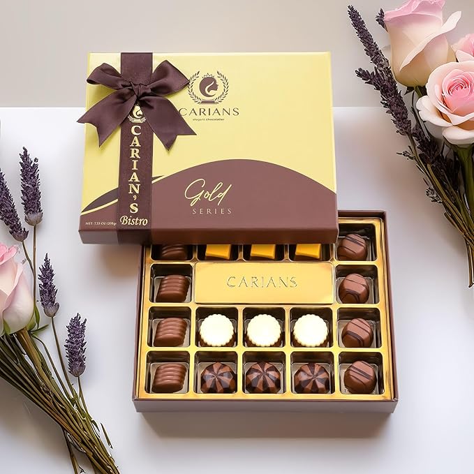 CARIANS Chocolate Gourmet Truffles Box, Assorted Pralines Box, Premium Gourmet Gift Basket, Assortment of Milk and Dark Chocolate Great for Gift Giving, Anniversary, Thanksgiving, Christmas