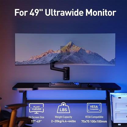 WALI Monitor Wall Mount for 17-49 Inch Ultrawide Screens, Heavy Duty Single Monitors Mount Holds 44 lbs, Full Adjustable Gas Spring Wall Mount Monitor Arm, 75x75/100x100mm VESA (GSWM001XL-P), Black