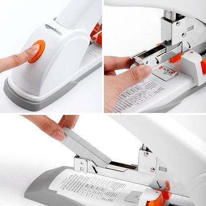 Amazon Basics Heavy Duty Stapler, 130 Sheets High Capacity, Large Office Stapler with 1000 Staples, White