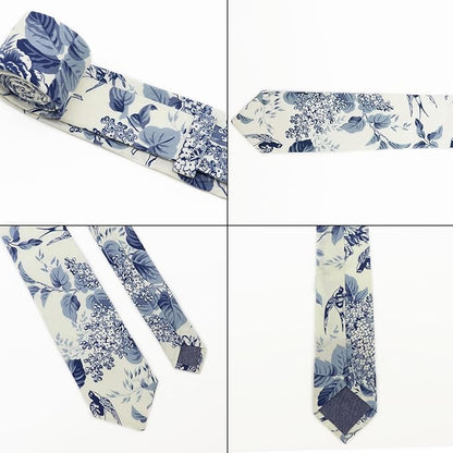 Cotton Floral Ties for Men 2.76" Men's Skinny Tie Linen Flower Printed Neck Tie for Wedding Dating Party