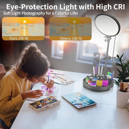 Selfie Light Kit for Desk and Laptop,55W Dimmable Full Screen Ring Light,with Rotating Storage Box,Pen Holder Stand,Phone Holder and Controller (Pink-RGB, 10.5)