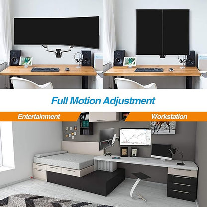 AVLT Dual Extended 13"-32" Monitor Wall Mount fits Two Flat/Curved Computer Monitor Full Motion Height Swivel Tilt Rotation Adjustable Monitor Arm - VESA/Cable Management