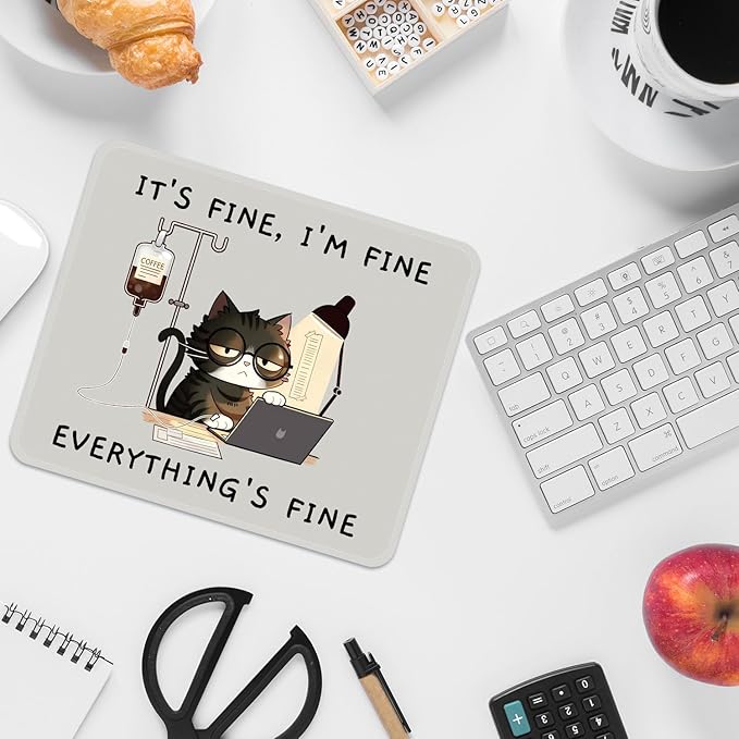 Square Mouse Pad with Stitched Edge, Premium Mousepad Washable Cloth. Computer Mouse Pad with Non-Slip Rubber Base, Mouse Pads for Computers Laptop Mouse 9.25x7.75x0.12 inch-Overworked Kitty