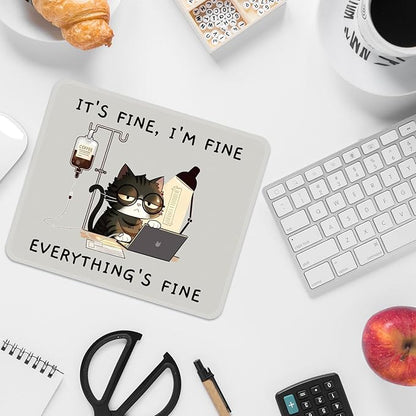 Square Mouse Pad with Stitched Edge, Premium Mousepad Washable Cloth. Computer Mouse Pad with Non-Slip Rubber Base, Mouse Pads for Computers Laptop Mouse 9.25x7.75x0.12 inch-Overworked Kitty