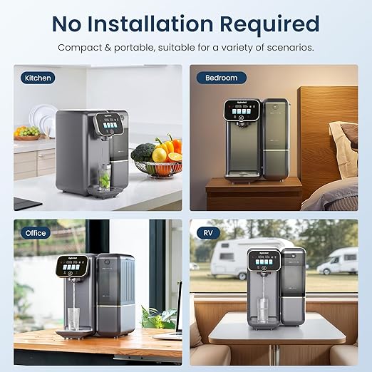 Cold Water Reverse Osmosis Water Filter Countertop, Remineralization & pH Balance UV 6 Stage RO Filtration System, Portable Water Purifier, 3:1 Pure to Drain, No Installation, C100