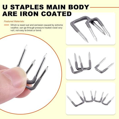 Tanstic 540 Pcs Insulated U Staple Nail Assortment Set with Storage Case, 4 Sizes Metal Cable Staple for Wood Fixing Wires Cables