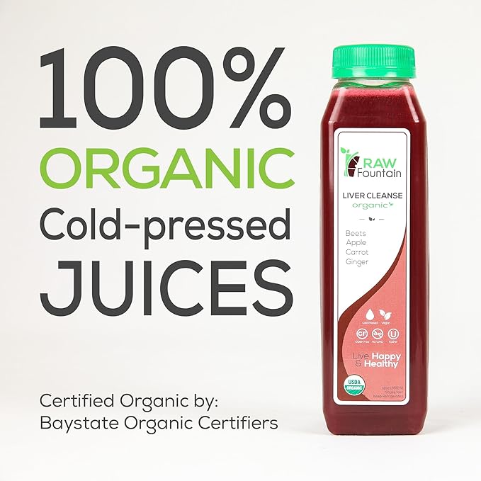 RAW Fountain 5 Day Juice Cleanse, Certified USDA Organic, All Natural Raw Detox Cleanse, Juicing for Body Reset, Cold Pressed Juice Fast, 5 Ginger Shots