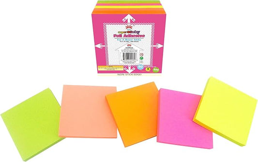 Sticky Full Adhesive Notes,3 1/3 x 3 Inches,80 Sheets/Color,Self-Stick Notes,5 Colors/Pack,400 Sheets Total,4A 303-Full Adhesive-400