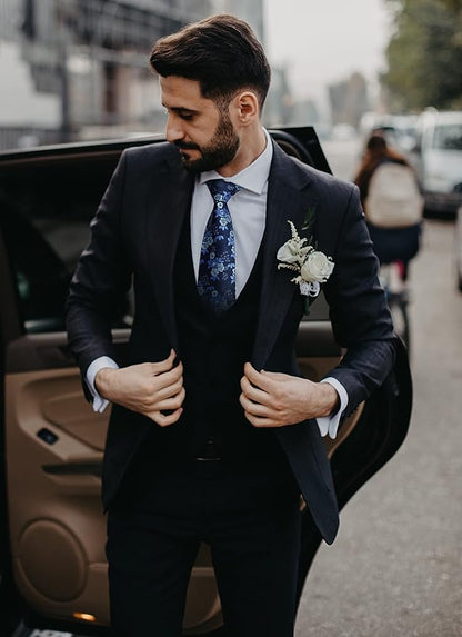 HISDERN Men Floral Ties Woven Classic 3.4" Necktie Set Formal Tie Pocket Square for Wedding with Handkerchief Gift Box