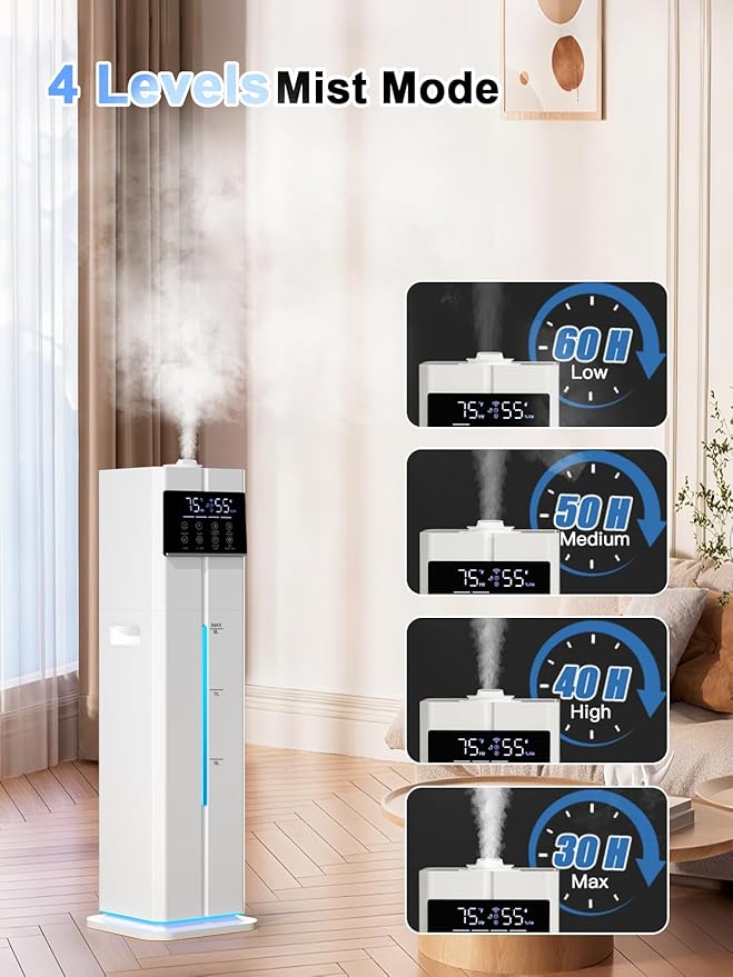 9L/2.4Gal Smart Cool Mist Humidifier, Top Fill Quiet Humidifier Large Room, Covers 550ft², App & Remote Control, 60H Runtime, 7 Colors Light, 4 Mist Modes Humidifiers for Bedroom, Office, White