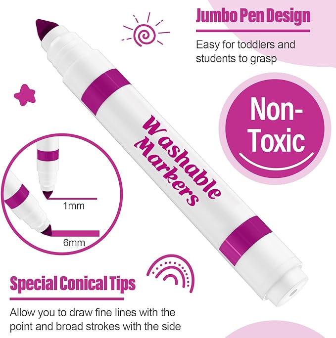 Janlaugh 36 Pcs Rose Pink Washable Markers Bulk Coloring Broad Line Markers for Kids Rose Pink Conical Tip Drawing Pen for School Travel Art Baby Shower Gender Reveal Party Supplies, Ages 6+