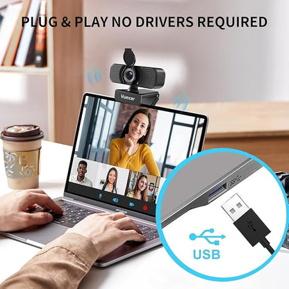2K Webcam with Microphone, Web Camera withTripod, Dual Mics, Plug & Play Computer Camera for Online Calling, Cameras for Desktop PC or Laptop Zoom/Teams/Facetime