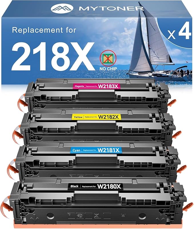 MYTONER 218X Toner Cartridges 4 Pack (NO CHIP) Compatible Replacement for HP 218X 218A for Color Laserjet MFP 3301fdw 3301cdw 3301sdw Pro 3201dw Printer High Yield Ink B/C/M/Y