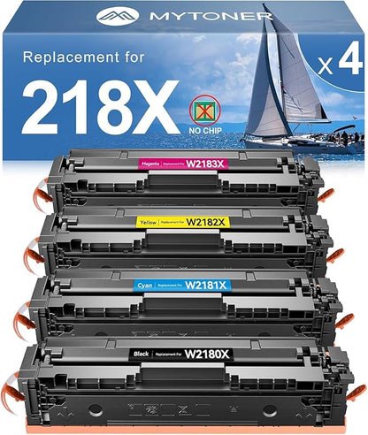 MYTONER 218X Toner Cartridges 4 Pack (NO CHIP) Compatible Replacement for HP 218X 218A for Color Laserjet MFP 3301fdw 3301cdw 3301sdw Pro 3201dw Printer High Yield Ink B/C/M/Y