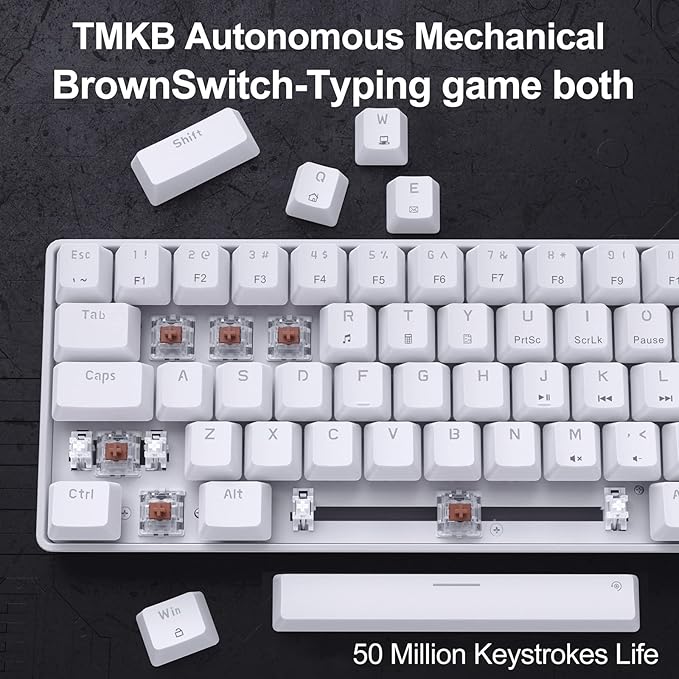 DIERYA T68SE 60% Gaming Mechanical Keyboard,Ultra Compact Mini 68 Key with Brown Switch Wired Keyboard,Anti-Ghosting Keys, for Windows Laptops and PC Gamers,White