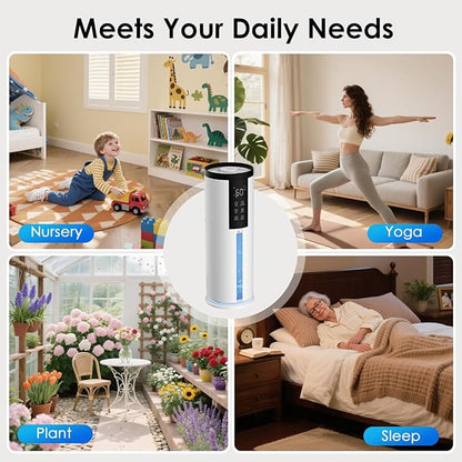Humidifiers for Large Room - GloryAir 2.11Gal (8L) Quiet Top Fill Cool Mist Humidifier Whole Home 550 ft² 120H Runtime with Humidistat, Auto Mode Diffuser 7-Color Light for Bedroom House Plants Baby