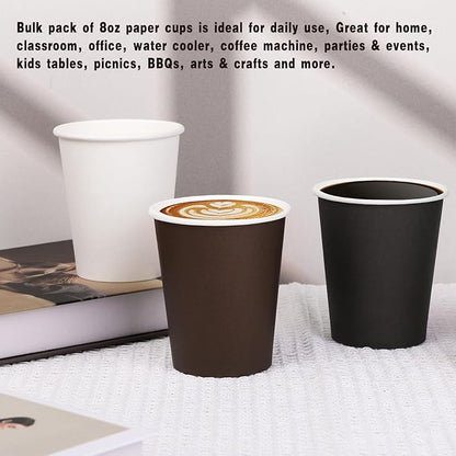 Paper Cups 8 oz 110 Pack, Disposable Paper Coffee Cups, Halloween Disposable Cups for Hot or Cold Beverage Drinking for Halloween, Party, Picnic, BBQ, Travel, and Event -Black