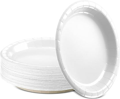 Disposable Paper Plates White, 6 3/4 Inches, Strong and Sturdy for Party, Dinner, Holiday, Picnic, Travel - Pack of 50