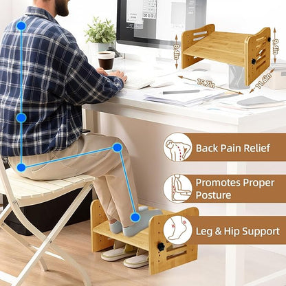 Myplace Bamboo Adjustable Under Desk Footrest, Ergonomic Foot Rest with 7-Level Adjust at Work, Slanted Foot Stool for Home Office Kitchen Bedroom (Burlywood)