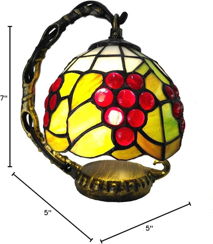 Bieye L10554 Grapes Tiffany Style Stained Glass Mini Table Lamp Night Light for Bedside Living Room, 7-inch Tall