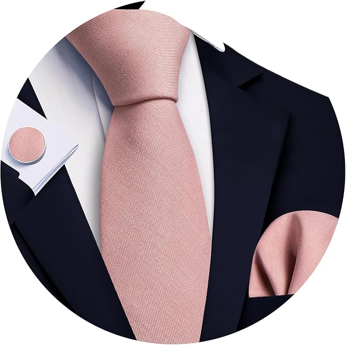 Barry.Wang Tie Sets for Men Silk Solid Necktie Stain Ties Handkerchief Pocket Square Cufflinks Wedding Business Dyed