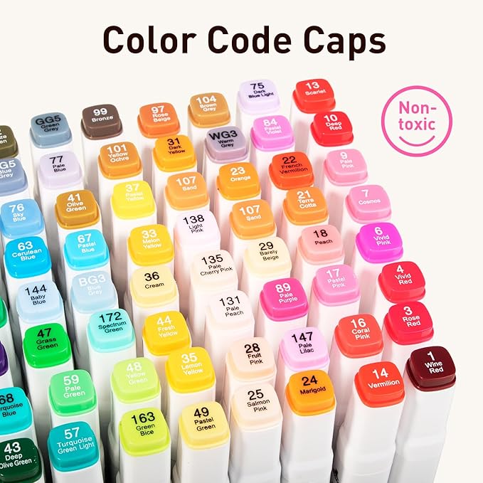 Alcohol Markers Set, 80 Colors Dual Tip Art Markers with Broad and Fine Tips for Adult Coloring Books, Drawing, Illustration, Sketching, No Bleed Ink Supplies
