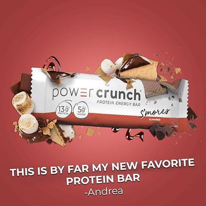 Power Crunch Protein Wafer Bars, High Protein Snacks with Delicious Taste, S'Mores, 1.4 Ounce (12 Count) (Pack of 2)