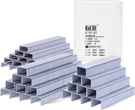 KeLDE Light Duty Narrow Crown Staples for Stapler Tacker,Fastener JT21 Staples for Decroation,General Repairs,Crafts,(Length- 1500pcs 1/4",1000pcs 5/16",1000pcs 3/8")
