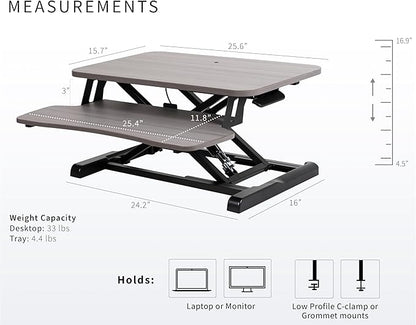 VIVO 26 inch Desk Converter, K Series, Height Adjustable Sit to Stand Riser, Dual Monitor and Laptop Workstation with Keyboard Tray, Gray Top, Black Frame, DESK-V026KG