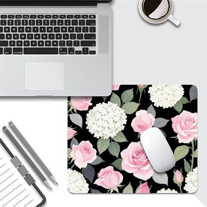 Square Mouse Pad Rose Flower, Personalized Premium-Textured Custom Mouse Mat Design, Washable Mousepad Cloth, Non-Slip Rubber Base Computer Mouse Pads for Wireless Mouse