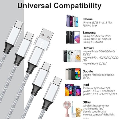 USB C Splitter Multi Charging Cable,USB A/C to USB C QC 3.0 Fast Charging[2Pack 4Ft], 4 in 2 Multi Charger Cord, with 4 Type-C Connectors Compatible with Cell Phones Tablets and More