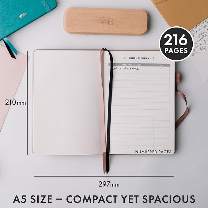 Wordsworth & Black A5 Lined Journal 216 Lined Pages, Hardcover Leather, 120 GSM Paper, Journaling Notebook for Work & Sketching, Journals for Women, Men - Gifts Box Included Turquoise