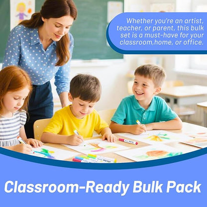Washable Markers Bulk - 12 Boxes of 12 Vibrant Colors (144 Total) - Broad Line Markers for Kids, Teacher, Classroom Must Have, Christmas Gift