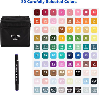 FROKO Alcohol Markers, 80 Colors Dual Tip Art Marker,Coloring Marker, markers for adult coloring books no bleeding