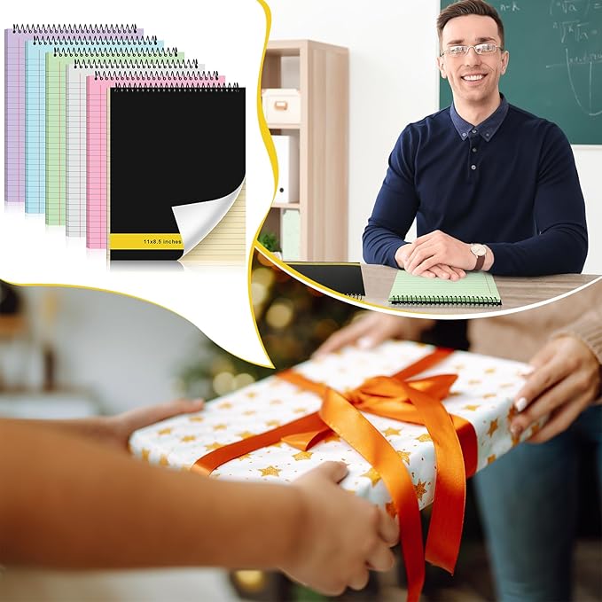 6 Pcs Legal Pad Top Spiral Bound Notebook 70 Sheets Wirebound Notepad Double Sided Ruled Memo Steno Pad with Stiff Back Cover for Business(8.5 x 11 Inches,No Holes,6 Colors)