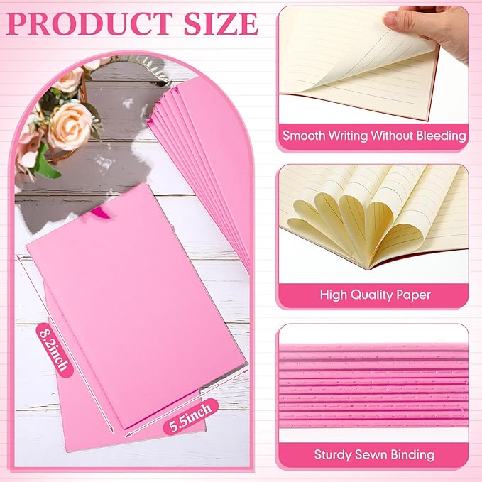 Mimorou 100 Pcs Kraft Notebook Journals 5.5 Inch x 8.3 Inch A5 Softcover Notebooks Bulk for Writing Sketch Office Notepad with 60 Pages 30 Sheets (Multicolor,Lined)(Pink,Lined)