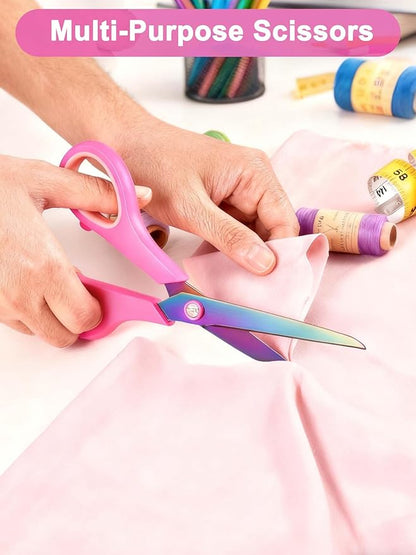 8.5" Multipurpose Office Scissors Heavy Duty, Titanium Coating Sharp Blades, Ergonomic Semi-Soft Rubber Grip, Scissors All Purpose for Sewing, School, Fabric, Art Craft Supplies, 3-Pack