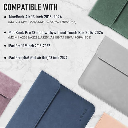 Allinside 13 Inch Laptop Sleeve Case for MacBook Air 13 2018-2025/MacBook Pro 13 2016-2022/Macbook Pro 14 2021-2024, Waterproof PU Leather Horizontal Envelope Protective Case Cover, Navy Blue