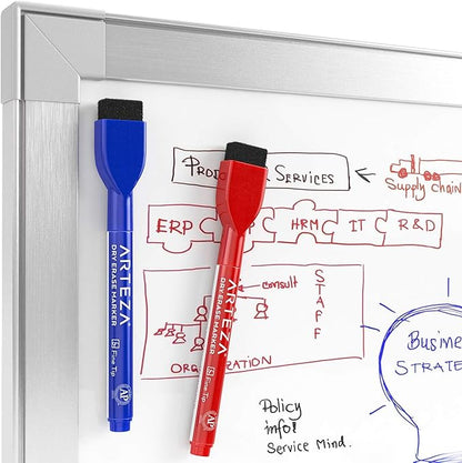 ARTEZA Magnetic Dry Erase Markers with Eraser, Bulk Pack of 60, Fine Tip, 4 Assorted Colors with Low-Odor Ink, Whiteboard Pens, School and Office Supplies