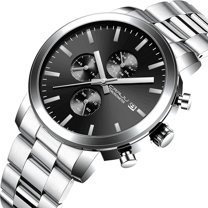 CRRJU Mens Stylish Casual Quartz Watches for Men Luxury Waterproof Calendar Chronograph Japan Movement Wristwatches